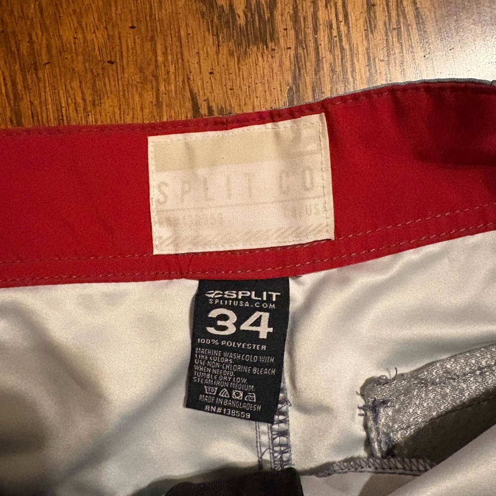 Split Men's Blue Board Shorts with Red and White Accents - Picture 3 of 3